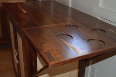 Walnut And Maple Bar With Drawer, Adjustable Shelves, And Fold Out Side Table 3 small