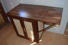 Walnut And Maple Bar With Drawer, Adjustable Shelves, And Fold Out Side Table 6 small