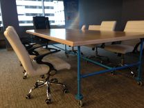 Industrial Maple And Painted Blue Steel Conference Table 1 small