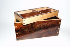 Walnut And Curly Maple Men's Watch Box With Hidden Drawer And Removable Tray, Secret Compartment 1 small