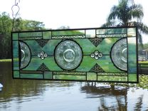 Antique Stained Glass Transom Window, Vintage Window Valance, Recycled Glass 2 small