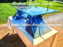 Jazz Series Media Stand / Metal Sculpture Table / With Embedded Glass 1 small