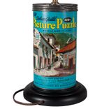 Vintage Jigsaw Puzzle Container Upcycled Lamp With New Lampshade 3 small