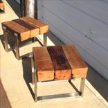 Living Room Table Set,  Stainless Steel And 8x8 Beam Coffee Table And End Table 2 small