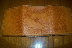 Custom Leather Deluxe Trifold Wallet With Acorn Design, Personalization And In Weathered Color 3 small
