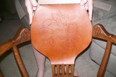 Antique Rocker That Had Leather Seat And Back, Both Need Replacing 2 small