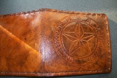Custom Leather Wallet With Custom Interior, Texas Star Design And In Weathered Color 1 small