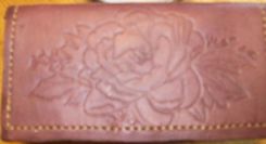 Custom Leather Checkbook Cover With Full Rose Design And In Dark Mahogany 1 small