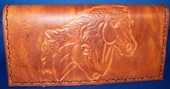 Custom Leather Checkbook Cover With Horse Design And In Weathered Color 1 small