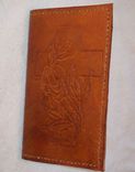 Custom Leather Day Planner With Cross And Flower Design In Canyon Tan 1 small