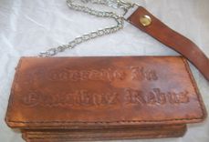 Custom Leather Biker Wallet With Old English Latin Text In Weathered Color 1 small