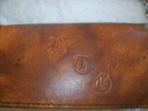 Custom Leather Biker Wallet With Old English Latin Text In Weathered Color 2 small
