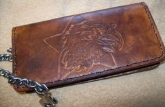 Custom Leather Biker Wallet With Star And Eagle Head Design In Weathered Color 1 small