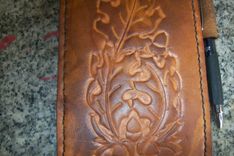 Custom Leather Notebook With Oak Leaf And Acorn Design 1 small