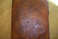 Custom Leather With Flower Cross And Personalization In Weathered Color 1 small