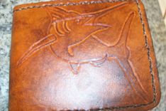 Custom Leather Deluxe Wallet With Attached Business Card Case And Marlin Design 1 small