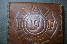 Custom Leather Money Clip Wallet With Fireman Union Logo And Persoalization 2 small