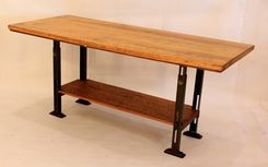 Dt-46 Antique Reclaimed Birch Top & Metal Factory Base Table 2 small