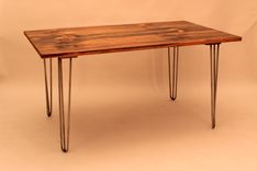 Dt-65 Old Pine Top W/Mid-Century Modern Stainless Steel Hairpin Legs 1 small