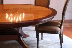 American Made Satinwood And Mahogany 84 Inch Round Pedestal Dining Table 5 small