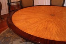American Made Satinwood And Mahogany 84 Inch Round Pedestal Dining Table 3 small