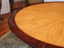 American Made Satinwood And Mahogany 84 Inch Round Pedestal Dining Table 6 small