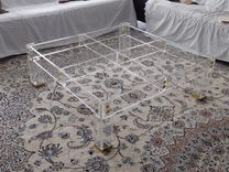 Lucite / Acrylic Coffee Table - Brass Accent , Button Line Style - Handcrafted, Custom Size Welcome 3 small