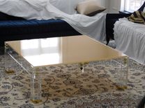 Lucite / Acrylic Coffee Table - Brass Accent , Button Line Style - Handcrafted, Custom Size Welcome 4 small