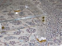 Lucite / Acrylic Coffee Table - Brass Accent , Button Line Style - Handcrafted, Custom Size Welcome 6 small