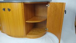 Custom African Anigre Curved Vanity With Solid Surface Sink And Counter Top 2 small