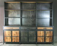 Industrial Credenza W/ Hutch. Rustic Bar W/ Shelving. Industrial Buffet. Reclaimed Wood. Sideboard. 2 small