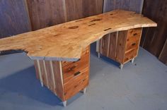 7' Maple Crotch Desk With Aromatic Cedar Drawers And Ebony Pulls 5 small