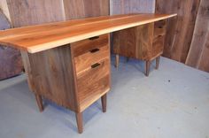 8' Cherry Slab Custom Desk With Walnut Drawers And Ebony Butterflies. 3 small