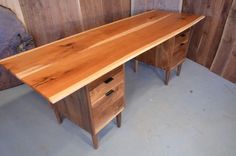 8' Cherry Slab Custom Desk With Walnut Drawers And Ebony Butterflies. 4 small