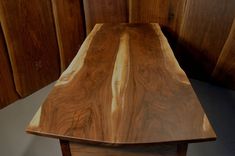 7' Walnut Book Matched Slab Desk With 3 Vertical Drawers 3 small