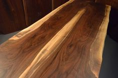 7' Walnut Book Matched Slab Desk With 3 Vertical Drawers 5 small