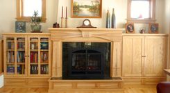Figured Ash Arts & Crafts Fireplace Bookcase Entertainment Center 1 small