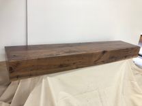 Hidden Storage Mantel, Knotted Walnut Fireplace Mantel With Drop Front Media Storage 5 small
