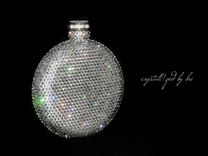 Crystallized Flask Alcohol Container Round Bar Bling European Crystals Bedazzled 2 small