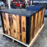 #3 Reclaimed Torched Pine Wood  L Shaped Reception Desk Or Sales Counter 4 small