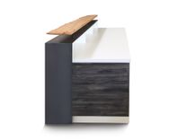 #2 White Reception Desk Or Sales Counter With Distressed Reclaimed Wood And Live Edge Riser 1 small