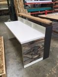 #64 White Desk Top Distressed Wood Desk With Riser Piece 2 small