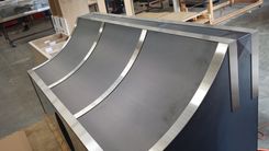 #70 Black Hot Rolled Steel Range Hood With Custom Squares And Brushed Stainless Steel Straps 2 small