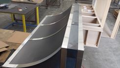 #70 Black Hot Rolled Steel Range Hood With Custom Squares And Brushed Stainless Steel Straps 3 small