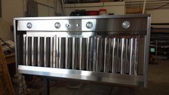 #70 Black Hot Rolled Steel Range Hood With Custom Squares And Brushed Stainless Steel Straps 5 small