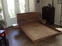 Sappy Walnut Mid-Century Modern Bed And Nightstands 3 small