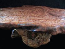 Large Live Edge Redwood Burl Slab Coffee Table, Burl Pine Log Base With Turquoise Inlay 1 small