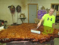 Large Live Edge Redwood Burl Slab Coffee Table, Burl Pine Log Base With Turquoise Inlay 4 small