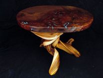 Claro Walnut Coffee Table, With Turquoise Inlay On A Twisted Juniper Base 1 small