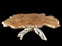 Solid Wood Burl Cottonwood Slab Coffee Table, Turquoise Inlay And Juniper Base. 1 small